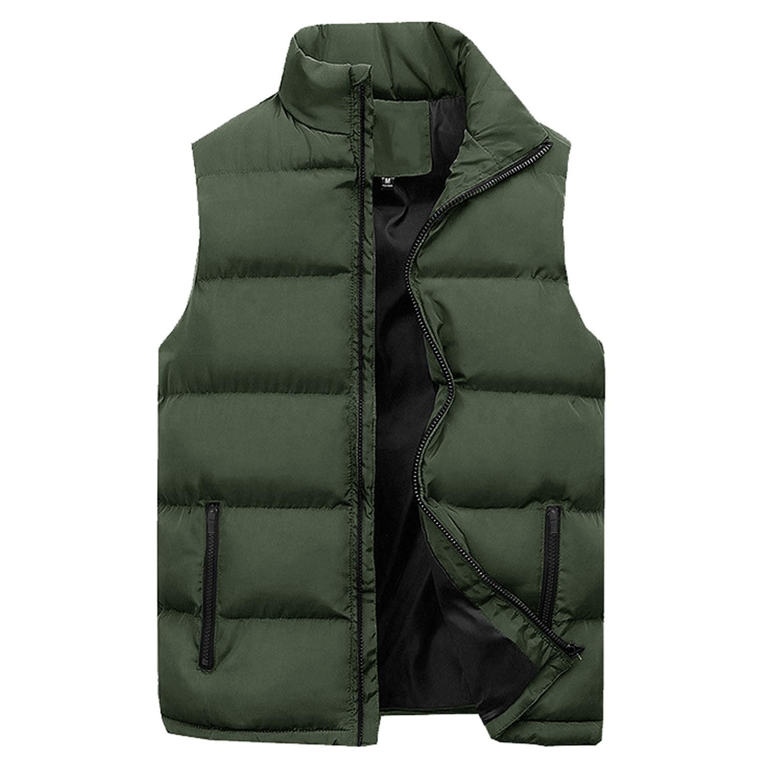 ZhenYing Puffer Jacket Men, Men Women Autumn And Winter Fashion Casual Solid Color Zipper Collar Sleeveless Cotton Padded Vest Top Features Winter Coats for Men Green